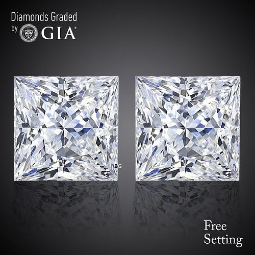 4.06 carat diamond pair, Princess cut Diamonds GIA Graded 1) 2.05 ct, Color I, VS1 2) 2.01 ct, Color J, VS1. Appraised Value: $80,800 