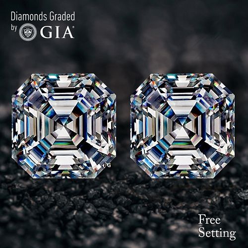 10.05 carat diamond pair, Square Emerald cut Diamonds GIA Graded 1) 5.02 ct, Color F, VVS2 2) 5.03 ct, Color E, VS1. Appraised Value: $1,388,100 