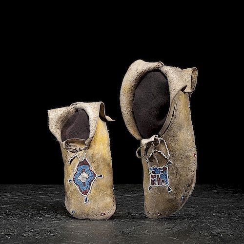Kiowa Beaded Hide Moccasins, Collected by Lawrie Tatum (1822-1900), Fort Sill, Indian Territory