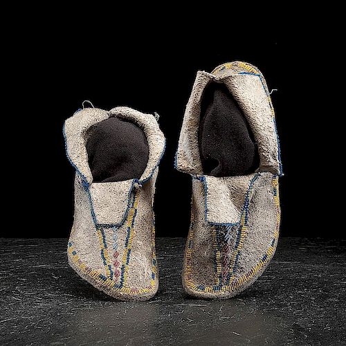 Apache Beaded Hide Moccasins, Collected by Lawrie Tatum (1822-1900), Fort Sill, Indian Territory