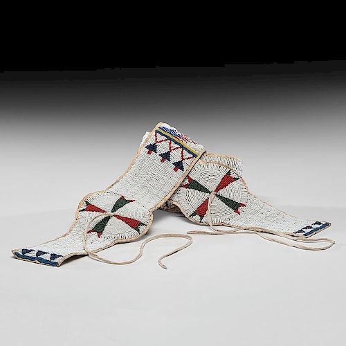 Sioux Beaded Hide Blanket Strip with American Flags From the Collection of Jan Sorgenfrei, Ohio