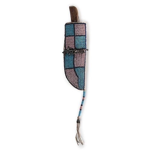 Northern Plains Beaded Knife Sheath with Knife, Exhibited at the Booth Western Art Museum, Cartersville, Georgia