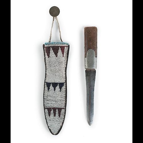 Blackfoot Beaded Knife Sheath with Knife, Exhibited at the Booth Western Art Museum, Cartersville, Georgia