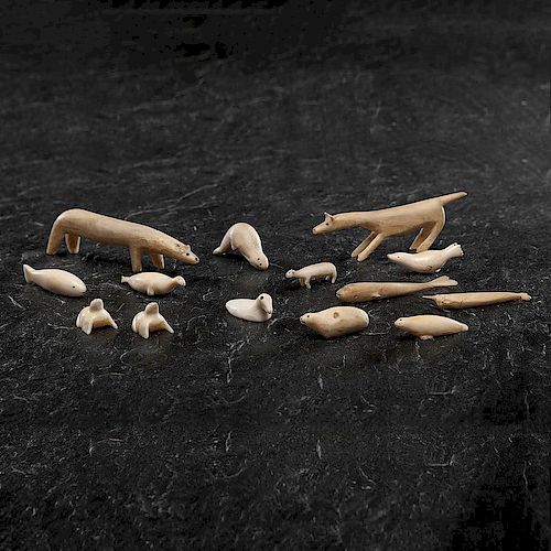 Alaskan Eskimo Carved Walrus Ivory and Bone Animals