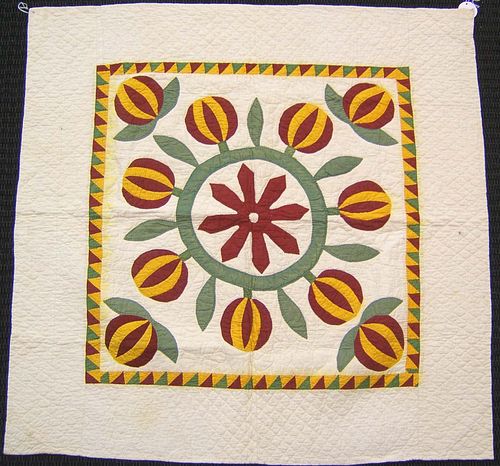 Pieced crib quilt, early 20th c., with red, yellow