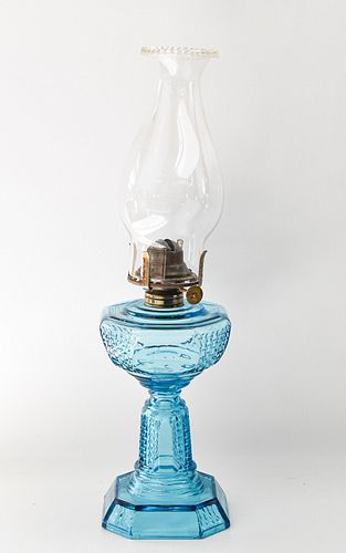 ANTIQUE AQUA BLUE OIL LAMP