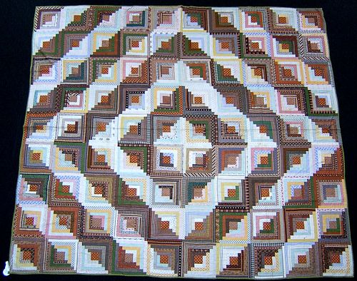 New England log cabin quilt, ca. 1900, 86" x 77".