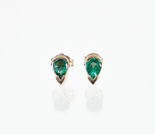 Pair 14K Emerald Earrings