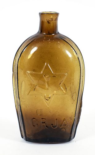 Amber Blown Molded Glass American Masonic Flask 