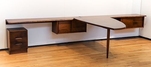 George Nakashima 1956 Desk and Cantilevered Free Edge Wall Cabinet