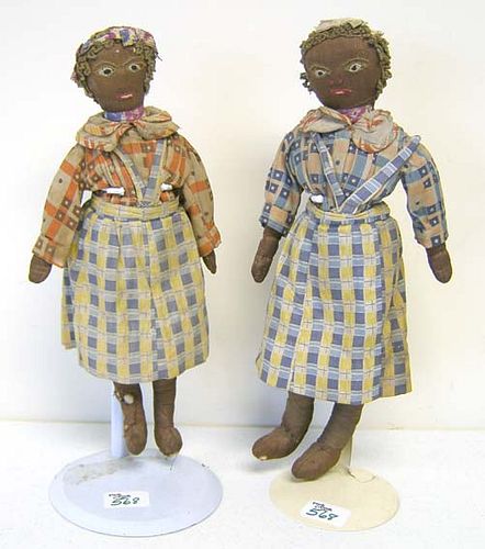 Two cloth African American dolls, ca. 1900, 15 1/2