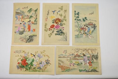 FIVE ANTIQUE CHINESE WATERCOLOR PANELS