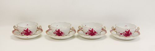 HEREND HUNGARIAN PORCELAIN SOUP CUPS AND SAUCERS