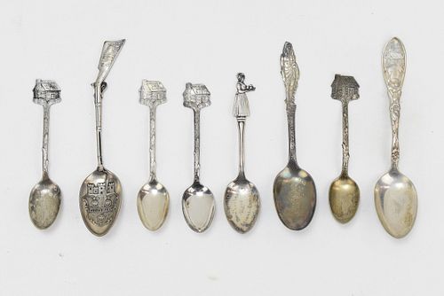 SILVER PLATED SOUVENIR & ADVERTISING SPOONS (8)