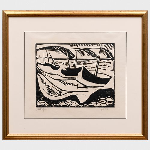 Karl Schmidt-Rottluff (1884-1976):  Boote in der Bucht  