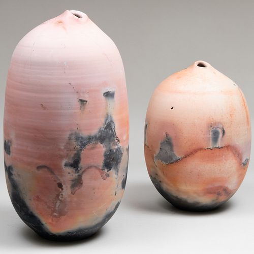 Two Contemporary Japanese Porcelain Wood Fired Vessels