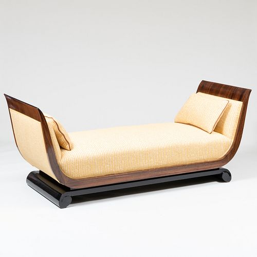 Art Deco Ebony and Upholstered Chaise Lounge 