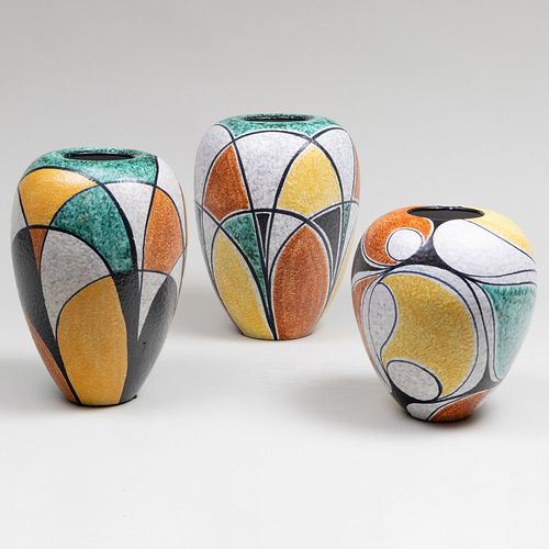 Group of Three Herkenroth Glazed Pottery Vases