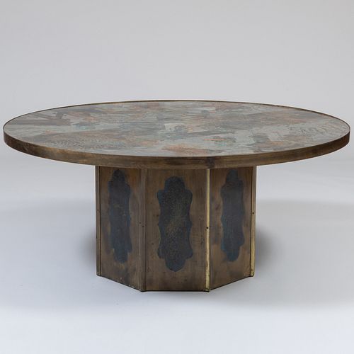 Philip and Kelvin Laverne Engraved and Patinated Bronze-Clad Wood 'Chan' Cocktail Table