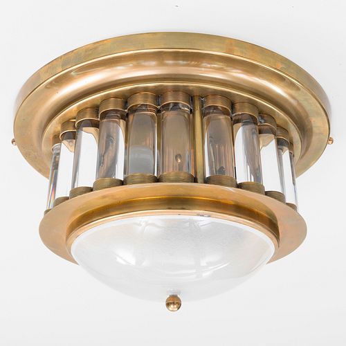 Italian Brass-Mounted Glass Ceiling Light 