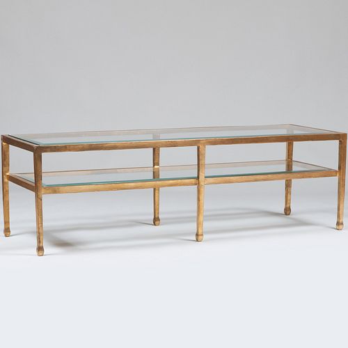 Contemporary Gilt-Metal and Glass Two-Tier Low Table