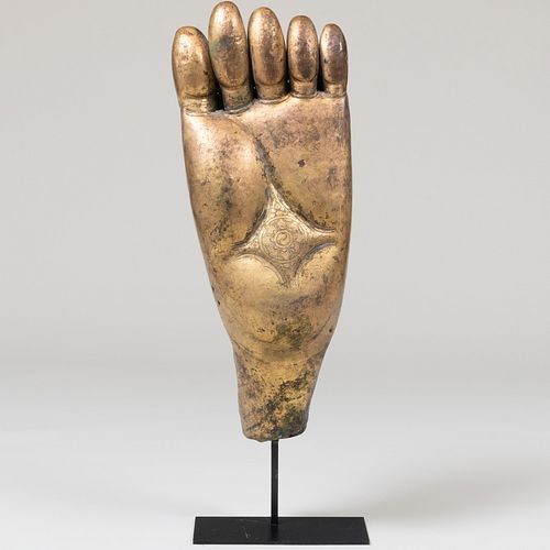 Large Tibetan Bronze Repoussé Foot of the Buddha