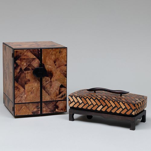 Modern Inlaid Wood Table Cabinet and a Glove Box