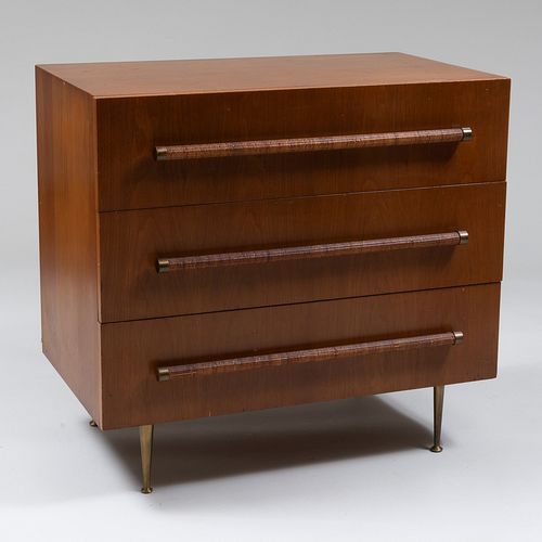 T.H. Robsjohn-Gibbings for Widdicomb Brass-Mounted Walnut and Cane Chest of Drawers
