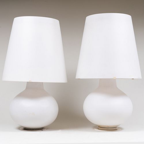 Pair of Large Scale Max Ingrand for Fontana Arte White Glass '1853' Lamps