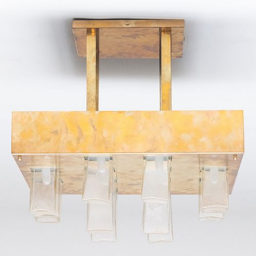  Gaetano Sciolari Brass and Glass Geometric Ceiling Fixture