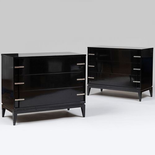 Pair of Hudson Furniture Metal-Mounted Ebonized Chest of Drawers