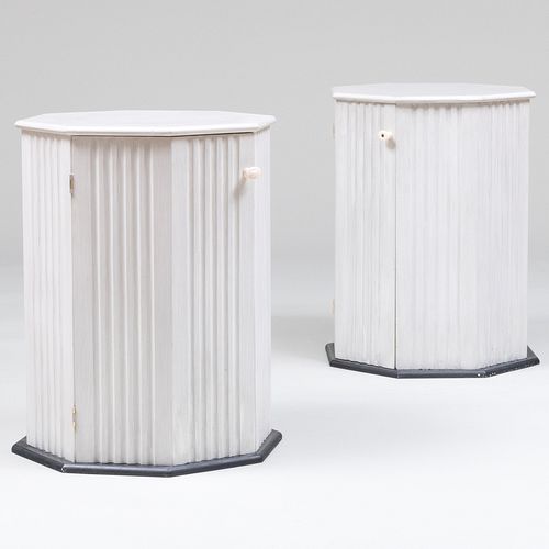 Pair of Contemporary White Painted Octagonal End Tables