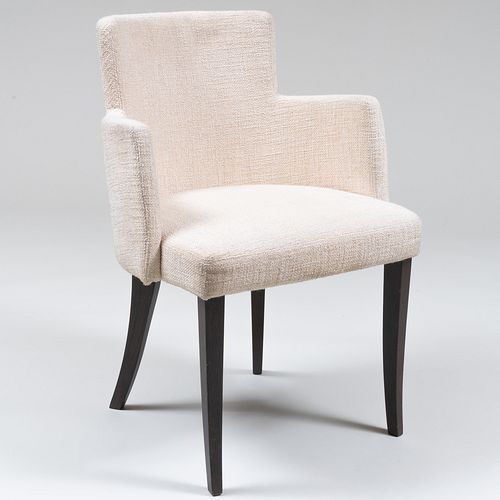 Contemporary Stained Wood Upholstered Armchair