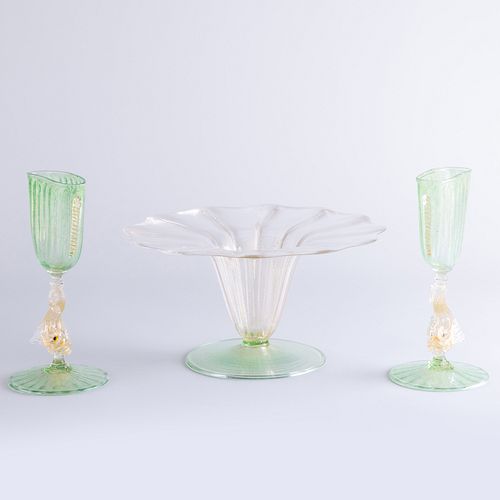 Murano Glass Tazza and Pair of Vases