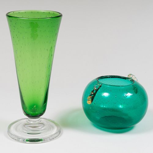 Murano Bullicante Glass Vase and a Rose Bowl