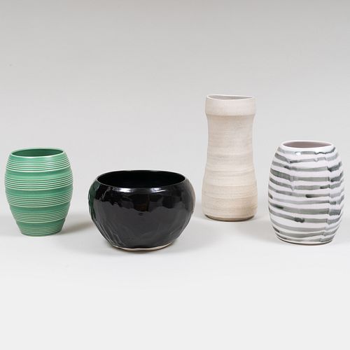 Keith Murray for Wedgwood Porcelain Vase and Three Contemporary Studio Vessels