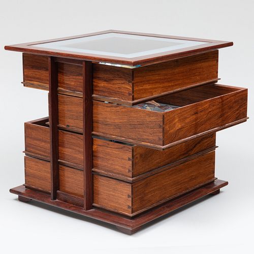 Modern Four-Tier Wood Collector's Cabinet and a Group of Venetian Glass Articles