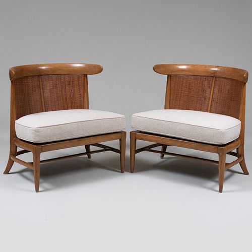 Pair of John Lubberts and Lambert Mulder for Tomlinson Walnut Caned Back 'Sophisticates' Model 650 Slipper Chairs