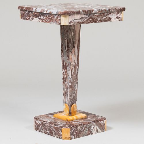 French Art Deco Rouge and Sienna Marble Veneered Rotating Pedestal Table