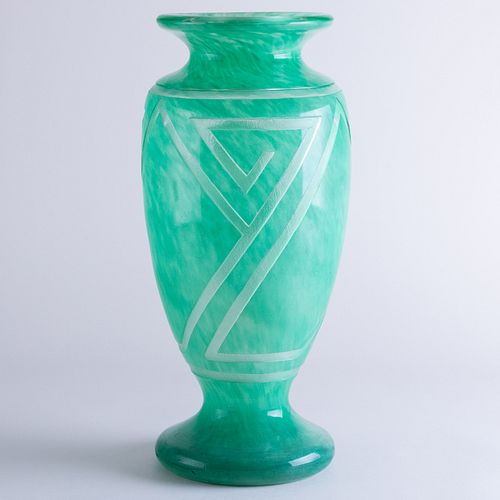 Daum Green Etched Glass Vase