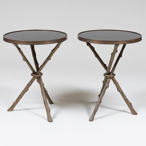 Pair of Global Views Bronze Twig-Form Tripod Side Tables