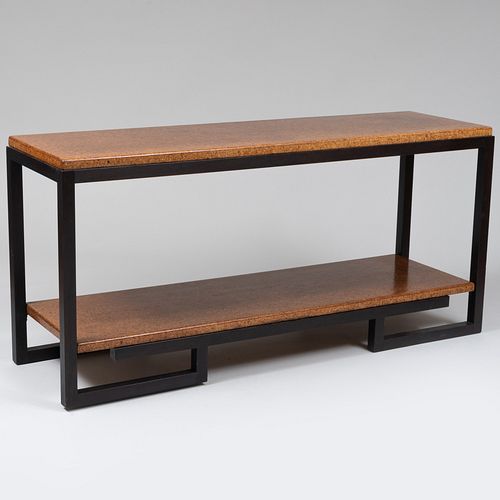 Paul Frankl for Johnson Furniture Cork and Mahogany Two-Tier Console Table