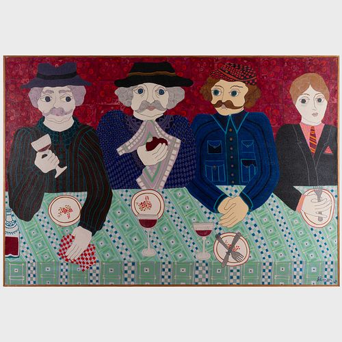 Danièle Akmen (b. 1945): Four Men at a Table