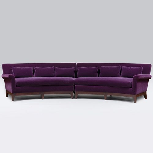 Tracy Kelly for Nom de Plume Purple Mohair Upholstered Curved Sofa
