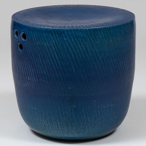 Tucker Robbins Glazed Blue Ceramic Garden Seat