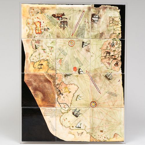 Iznik Twelve Tile Panel Decorated with a Map 