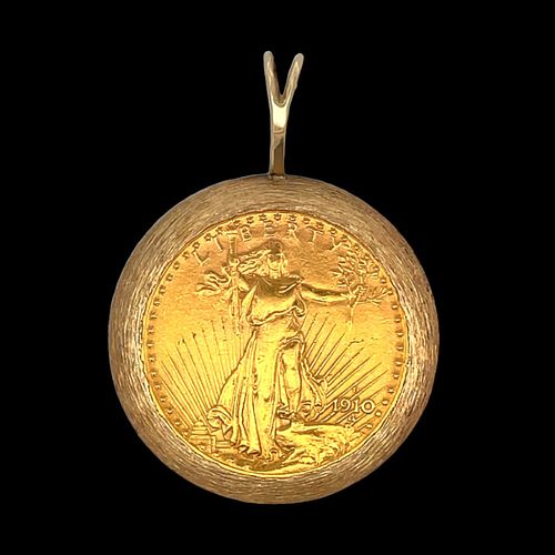 14K Gold 1910 $20 Gold Coin Pendant