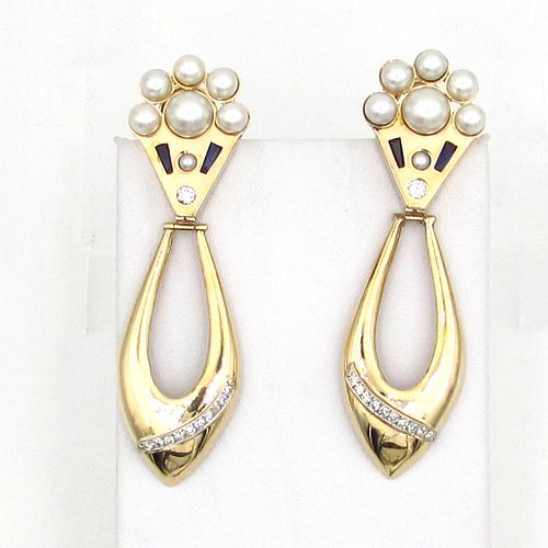 14K Sapphire Diamond Pearl Day / Night Earrings