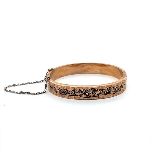 Antique Victorian 14K Gold Black Enamel Bangle Bracelet