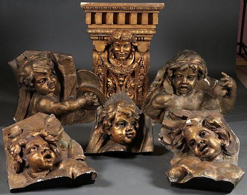 SIX GILDED ARCHITECTURAL FRIEZE FRAGMENTS